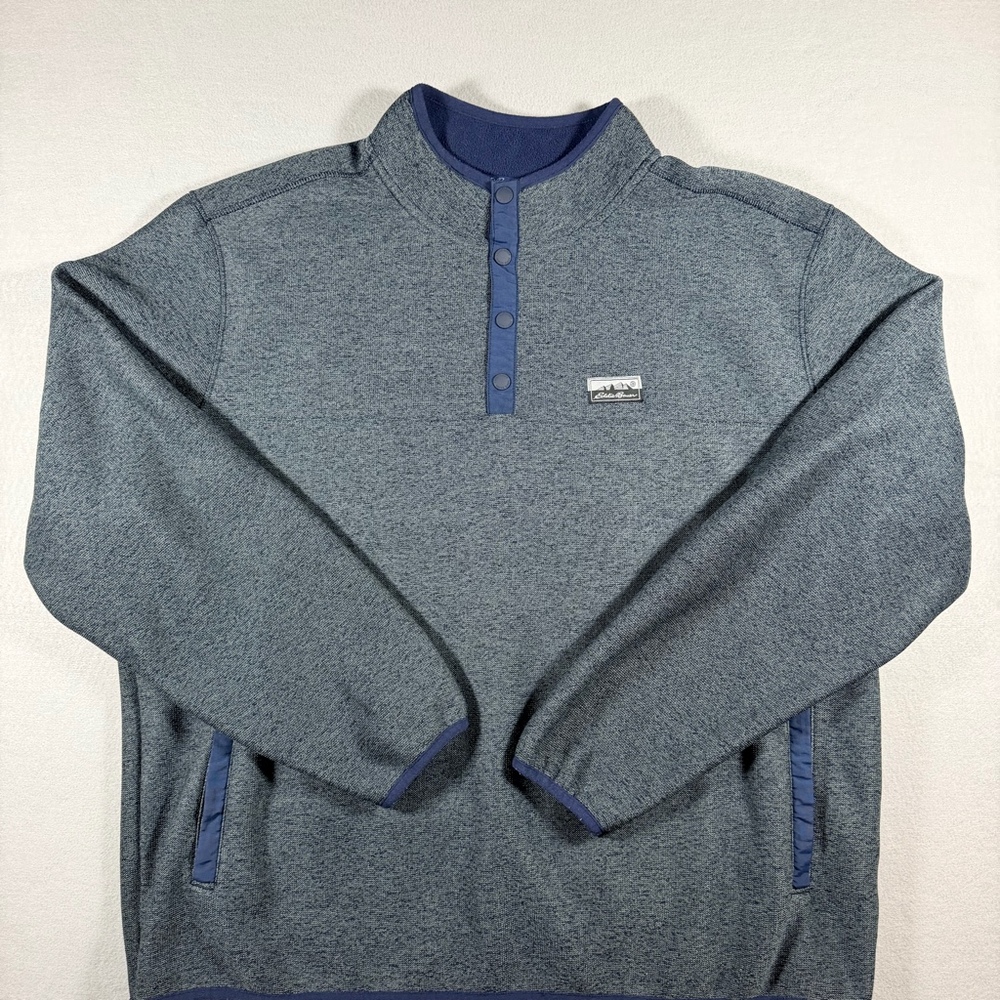 Eddie Bauer Sweater Fleece Snap Henley Pullover Gray Navy Men’s XXL